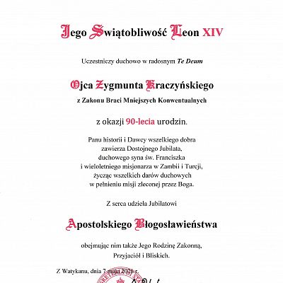 Jubileusz o. Zygmunta Kraczyńskiego grafika