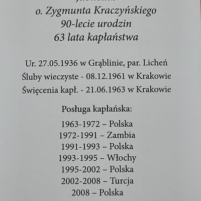 Jubileusz o. Zygmunta Kraczyńskiego grafika